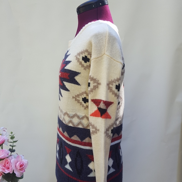 American Eagle Outfitters Southwestern Sweater Blue Red Ivory Women's Size XS - Picture 3 of 9